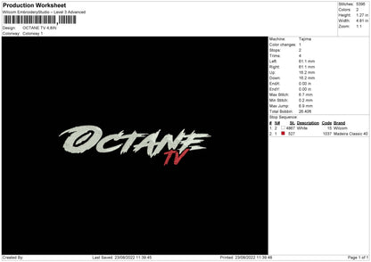 Octane Tv Embroidery File 5 sizes