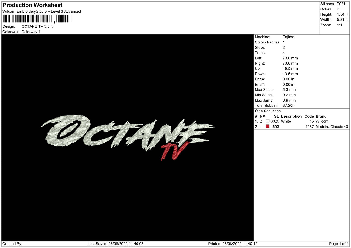 Octane Tv Embroidery File 5 sizes