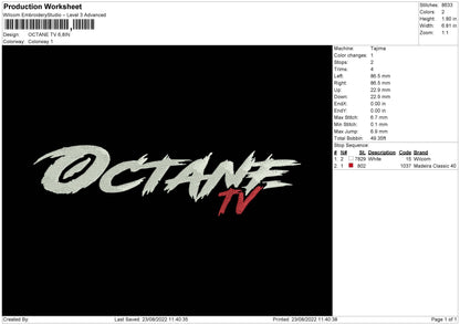 Octane Tv Embroidery File 5 sizes