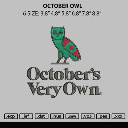 October Owl Embroidery File 6 sizes