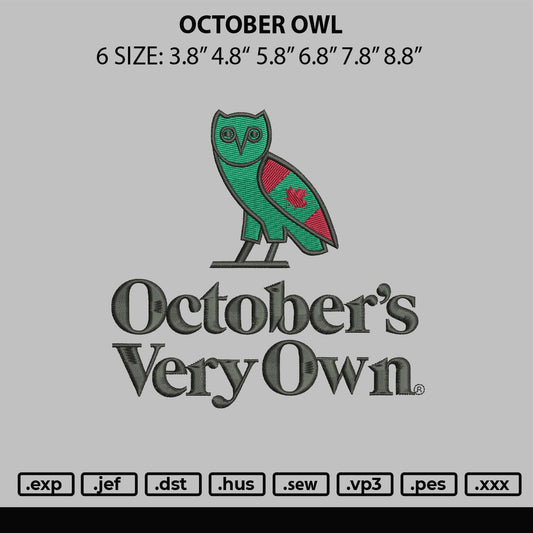 October Owl Embroidery File 6 sizes