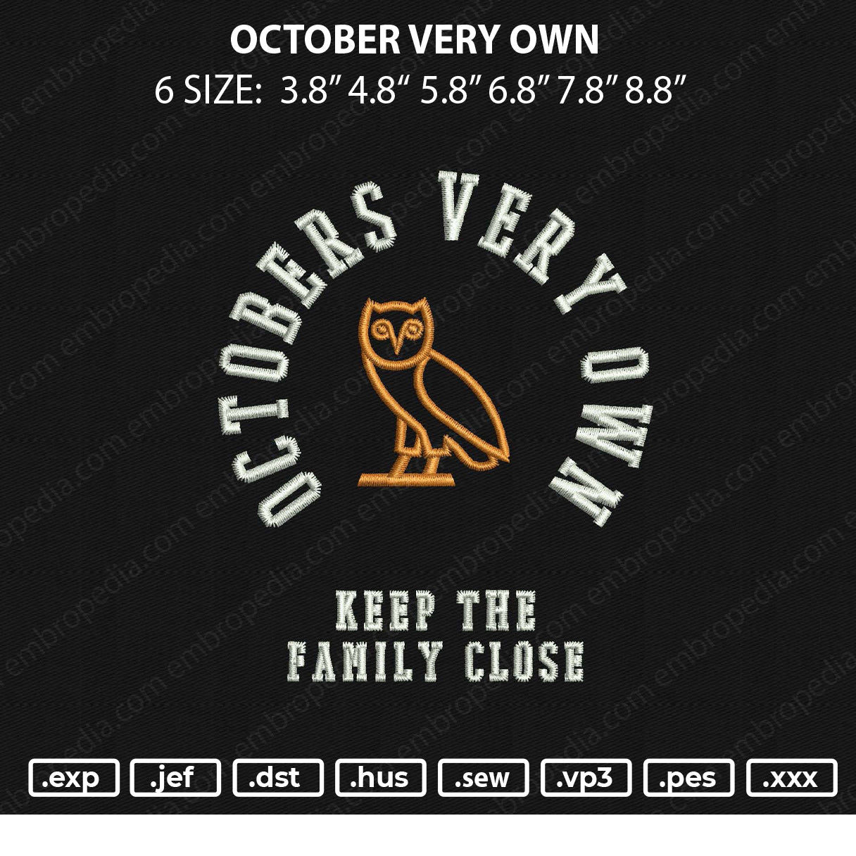 October Very Own Embroidery File 6 sizes