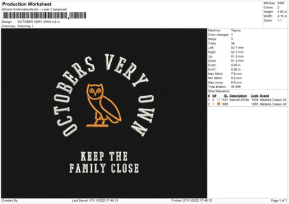 October Very Own Embroidery File 6 sizes