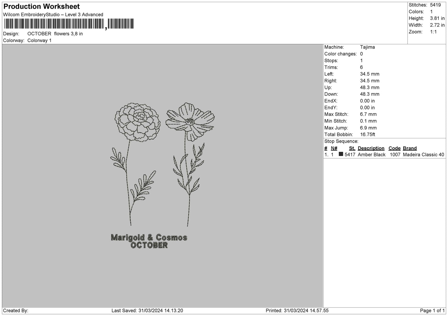 October Flo Embroidery File 6 sizes