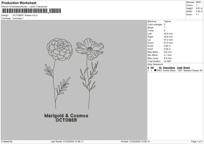 October Flo Embroidery File 6 sizes