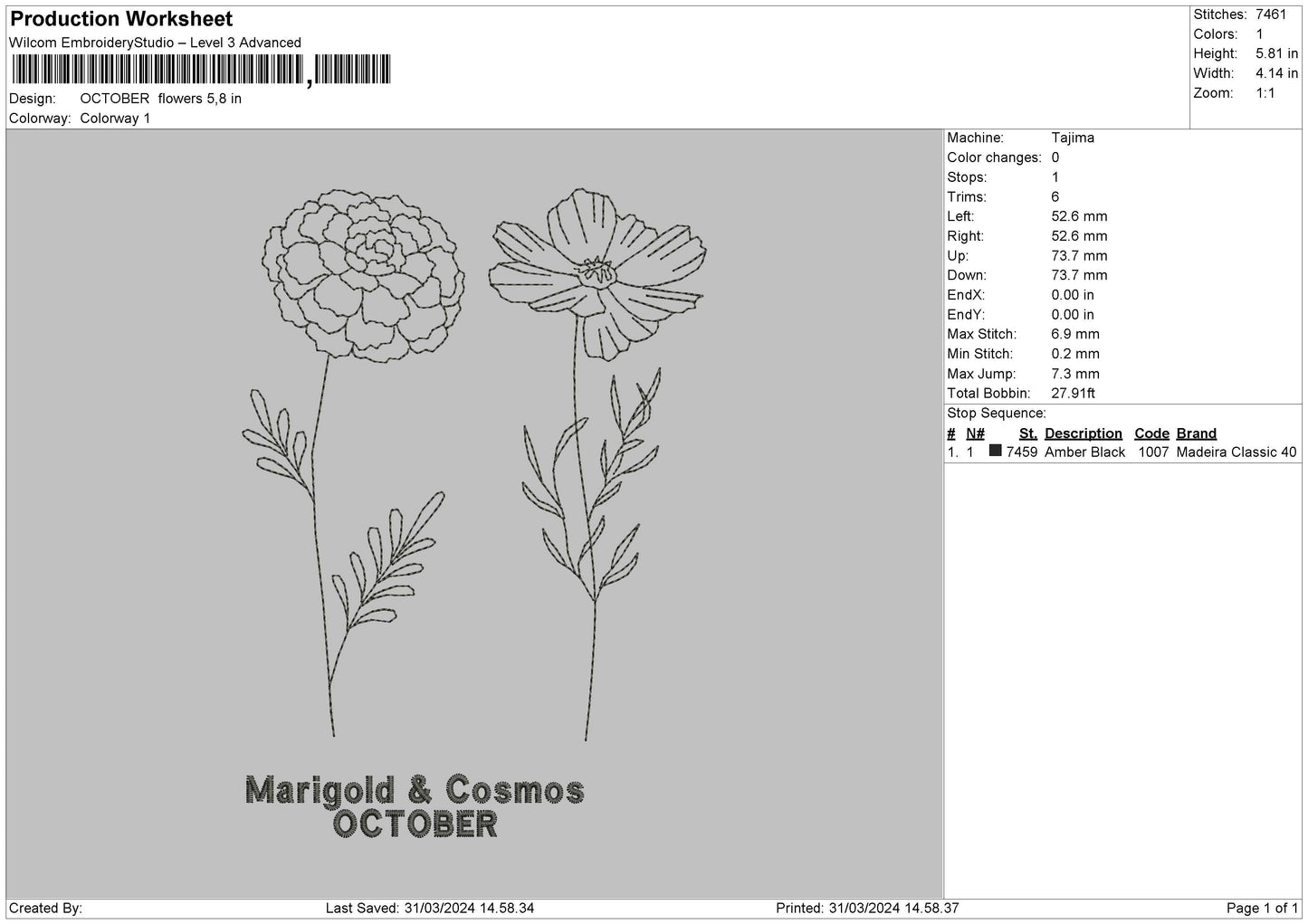 October Flo Embroidery File 6 sizes