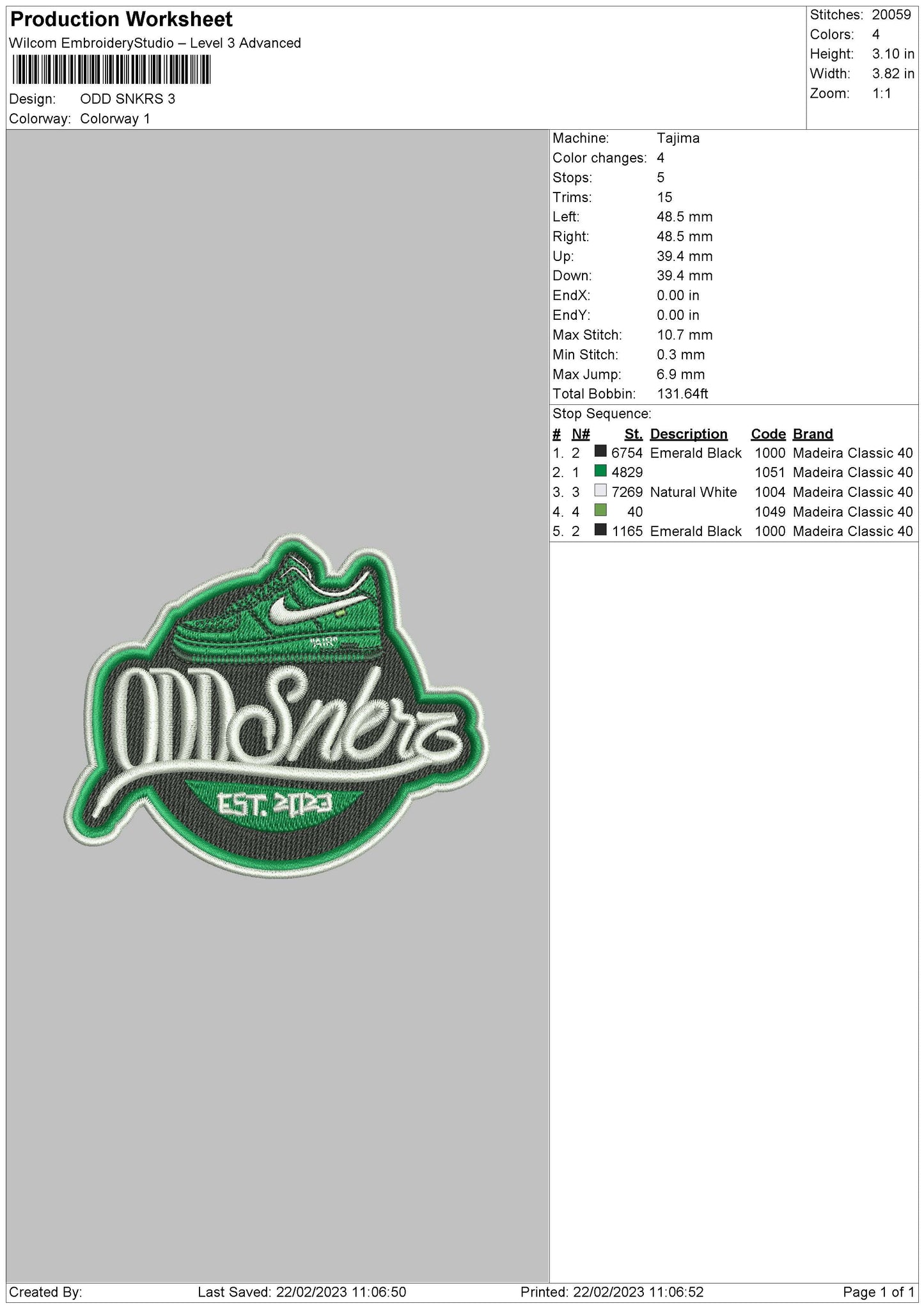 Odd Snkrs Embroidery File 6 sizes