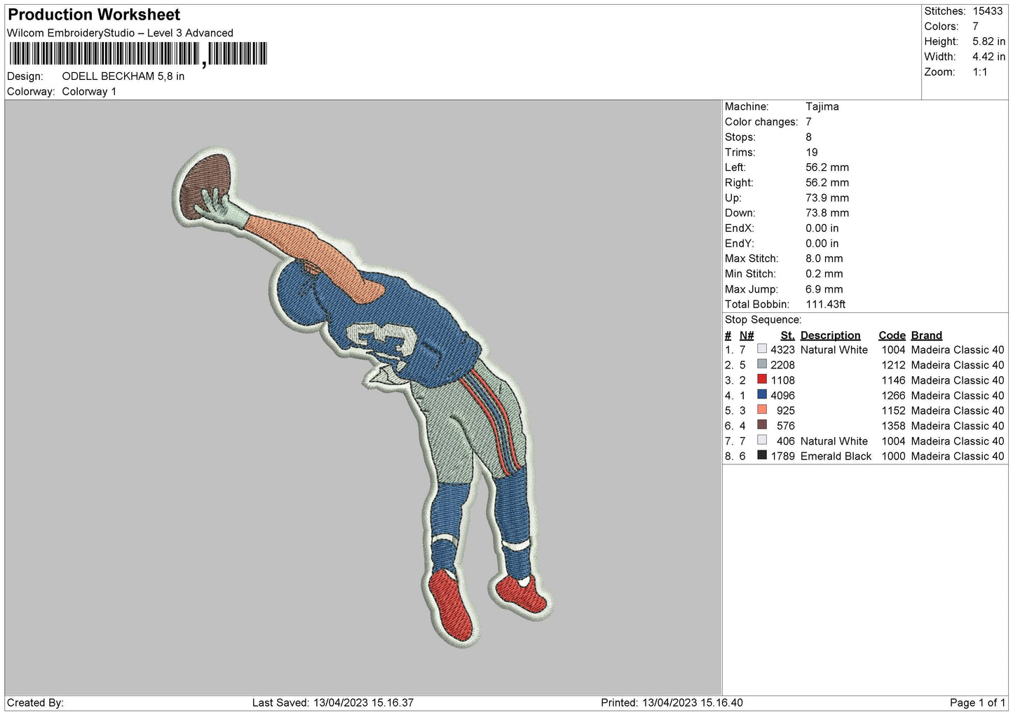 Odell Beckham Embroidery File 6 sizes