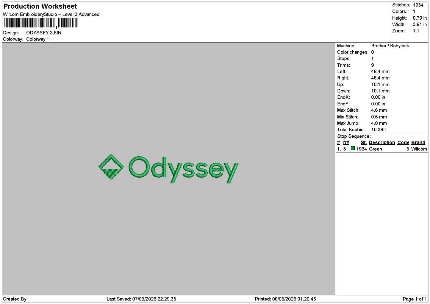 Odysseytext Embroidery File 6 sizes