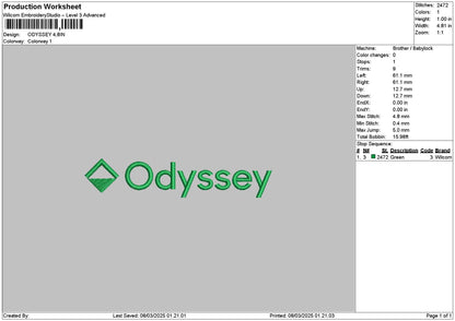 Odysseytext Embroidery File 6 sizes