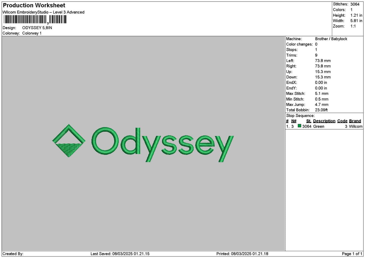 Odysseytext Embroidery File 6 sizes