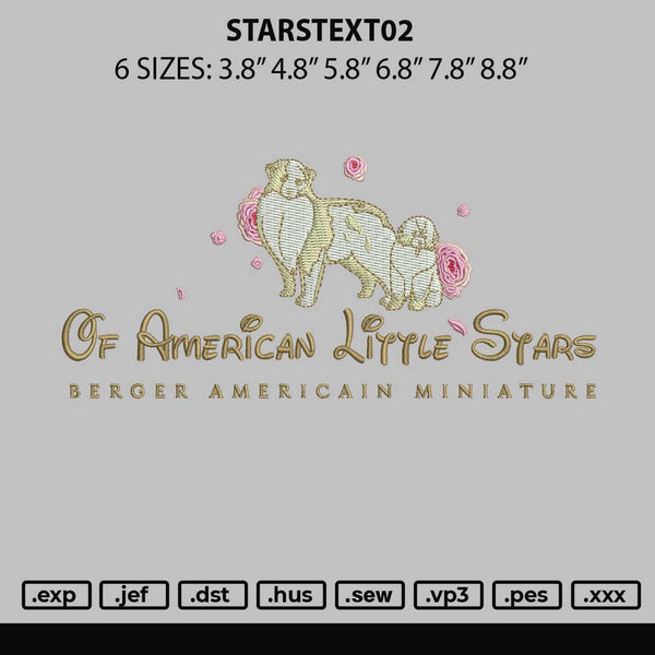 Starstext02 Embroidery File 6 sizes