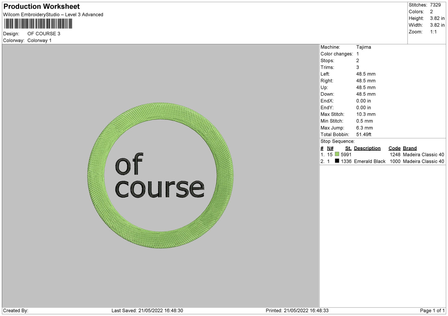 Of Course Embroidery File 4 size