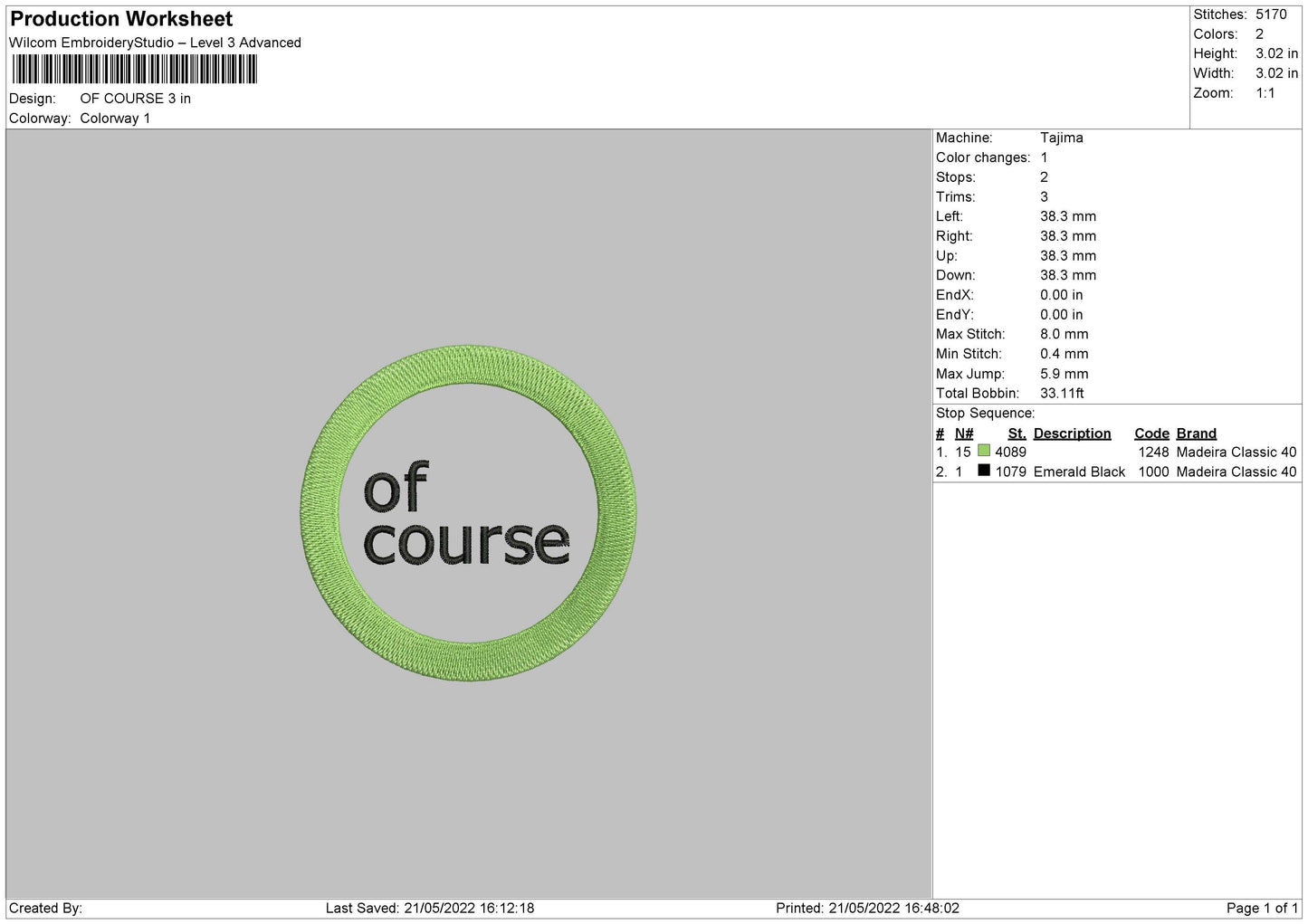 Of Course Embroidery File 4 size