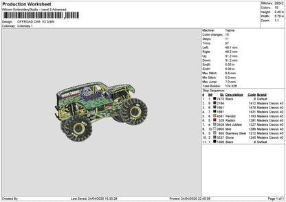 Car 2404 V2 Embroidery File 6 sizes