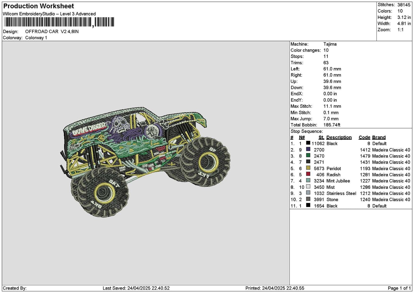 Car 2404 V2 Embroidery File 6 sizes