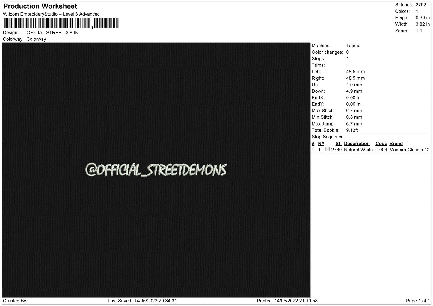 Official Street Embroidery File 4 size