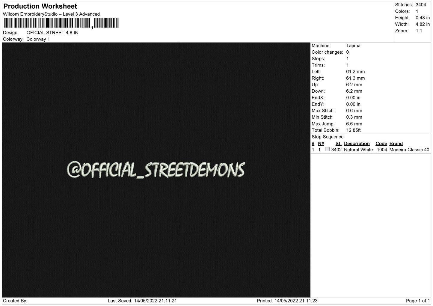 Official Street Embroidery File 4 size