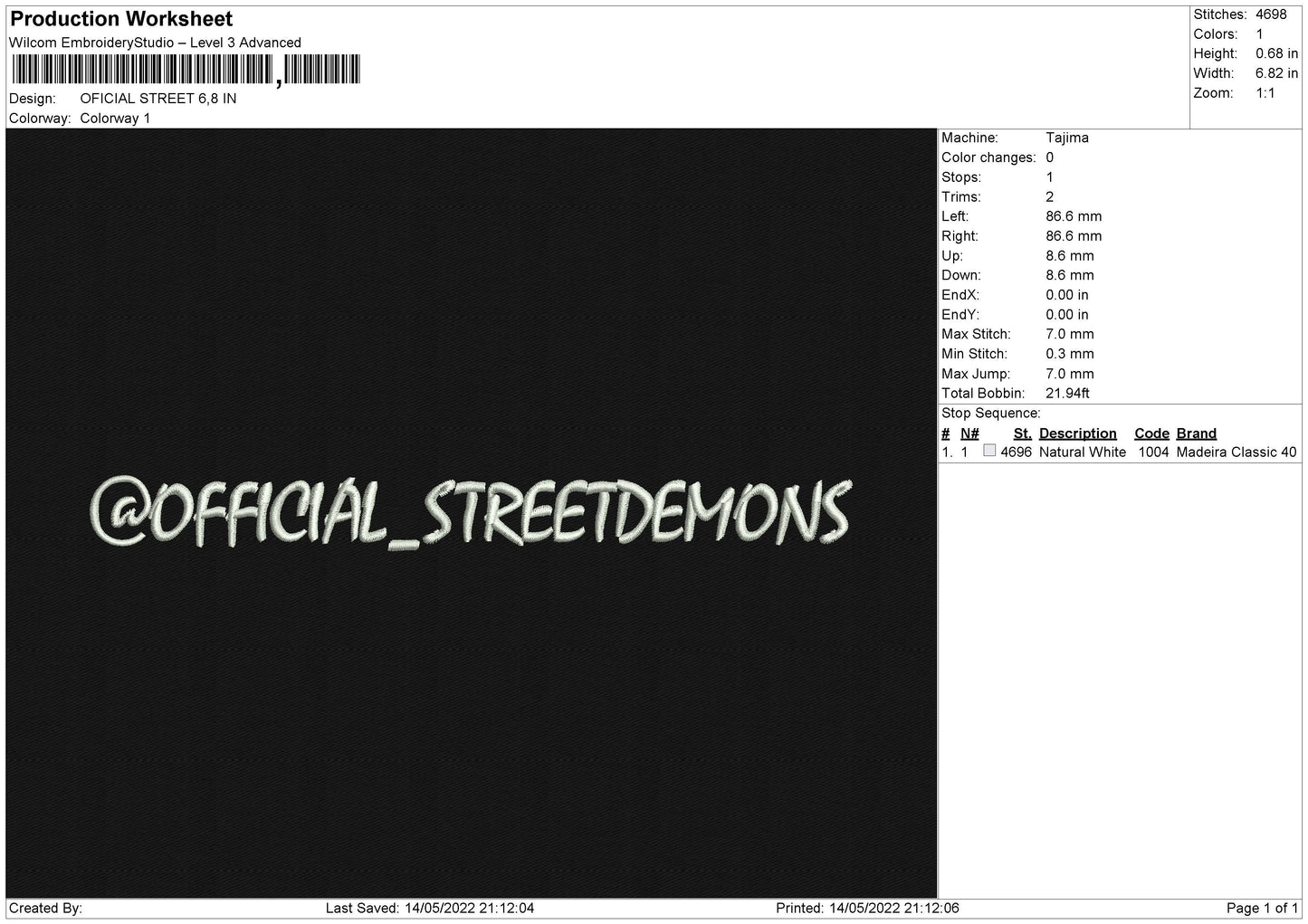 Official Street Embroidery File 4 size
