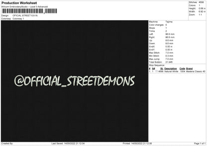 Official Street Embroidery File 4 size