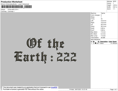 Of The Earth Text Embroidery File 4 size
