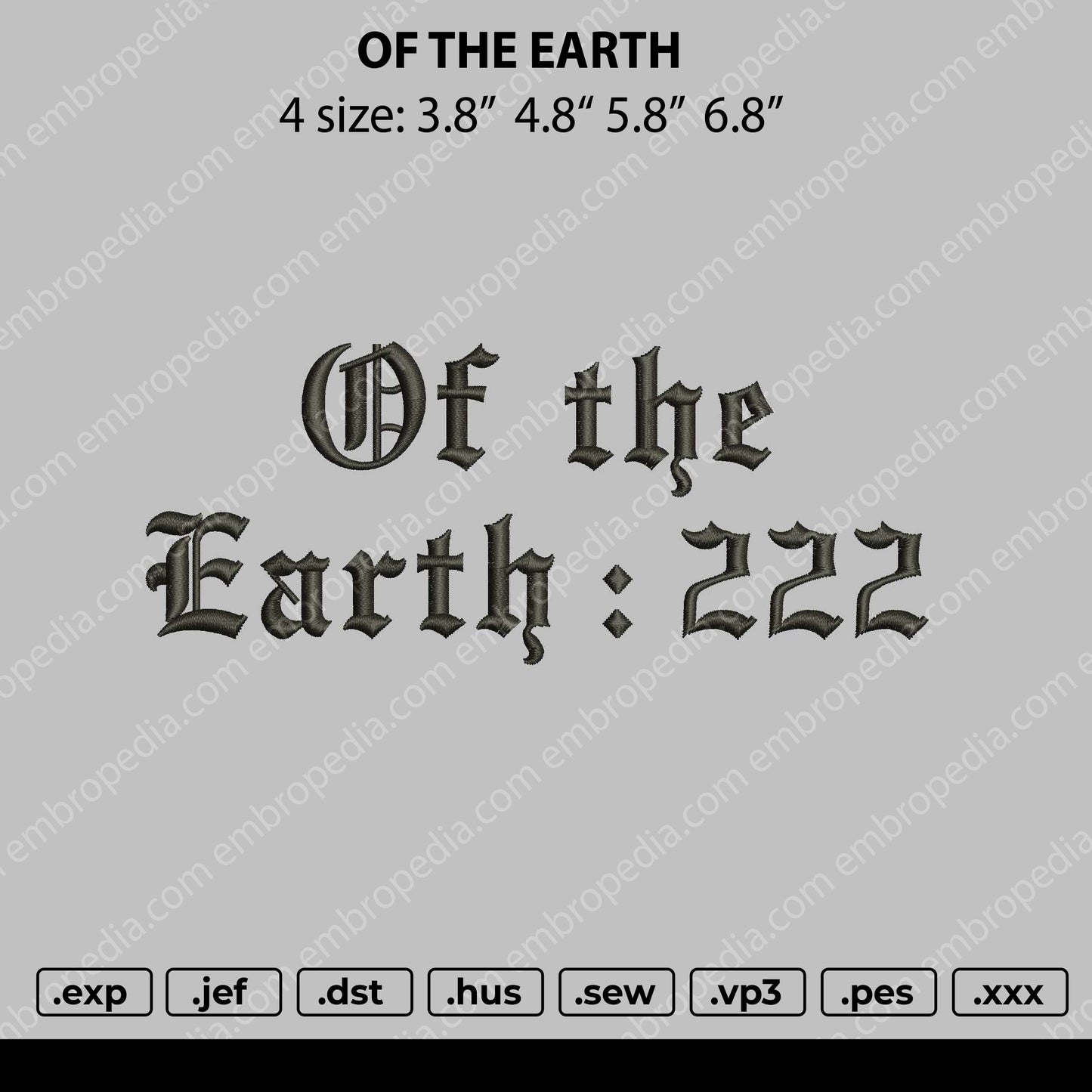 Of The Earth Text Embroidery File 4 size