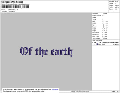 Of The Earth Text Embroidery File 5 Size