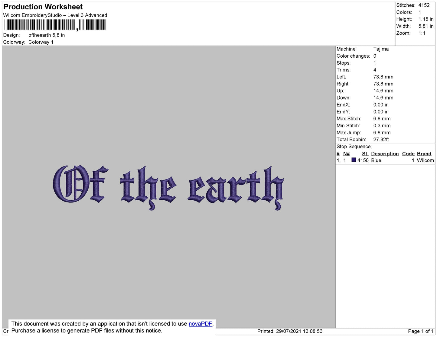 Of The Earth Text Embroidery File 5 Size