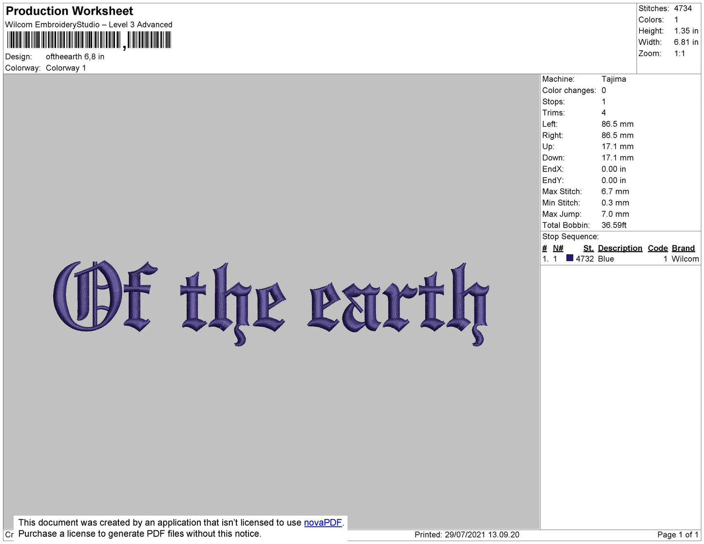 Of The Earth Text Embroidery File 5 Size