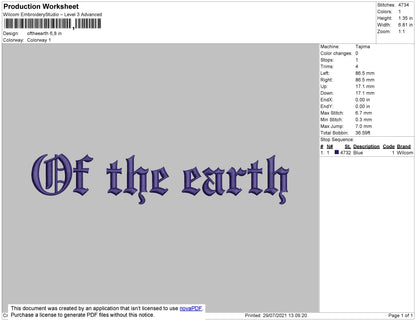 Of The Earth Text Embroidery File 5 Size