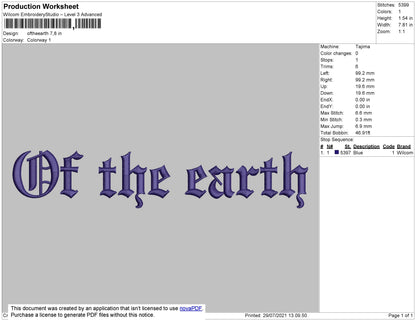 Of The Earth Text Embroidery File 5 Size
