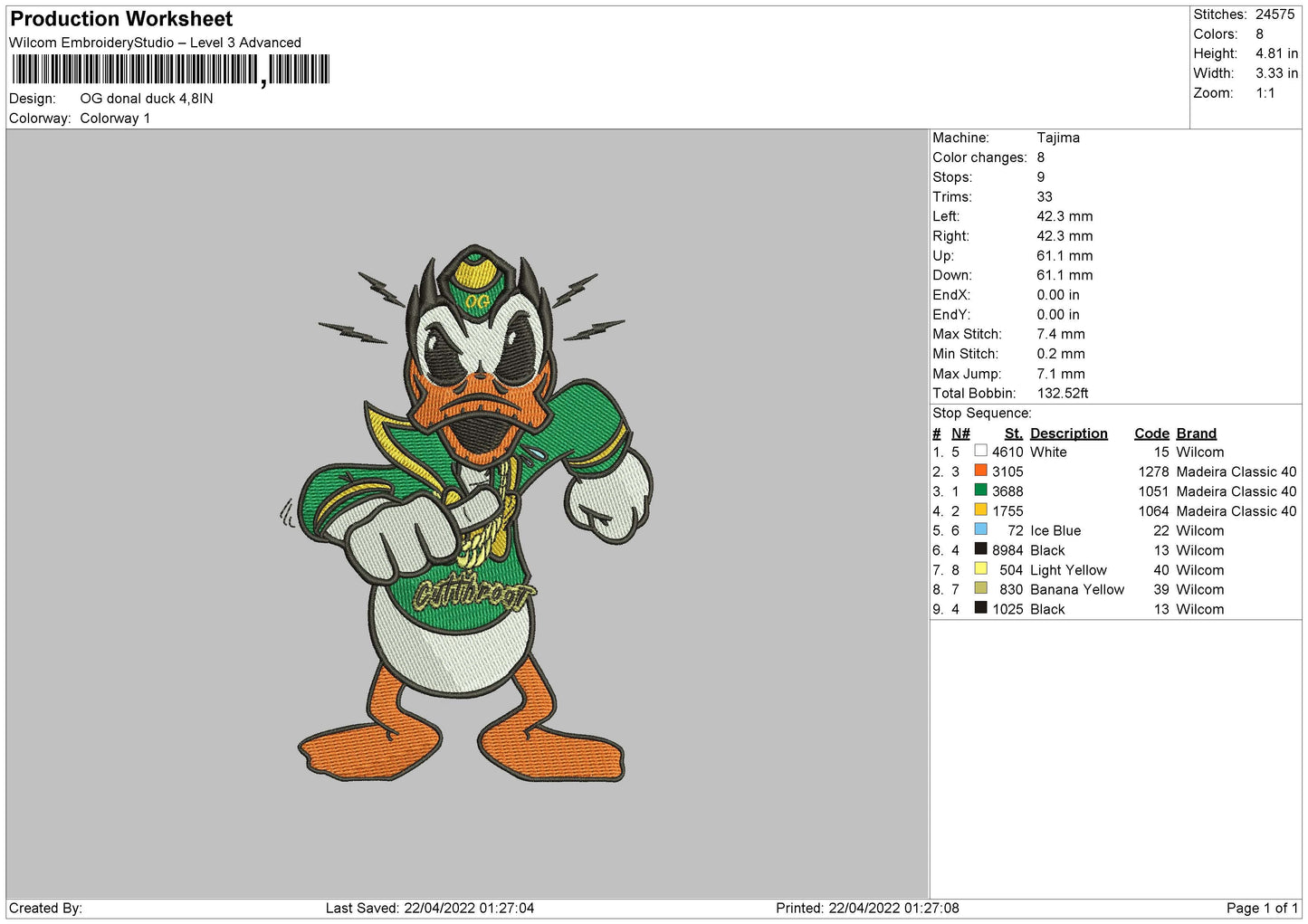 OG Donald Duck Embroidery File 4 size