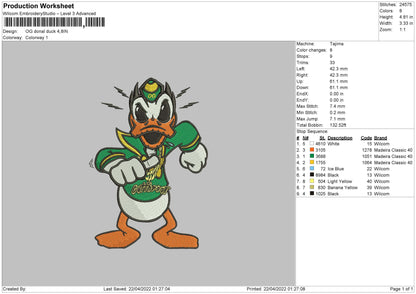 OG Donald Duck Embroidery File 4 size