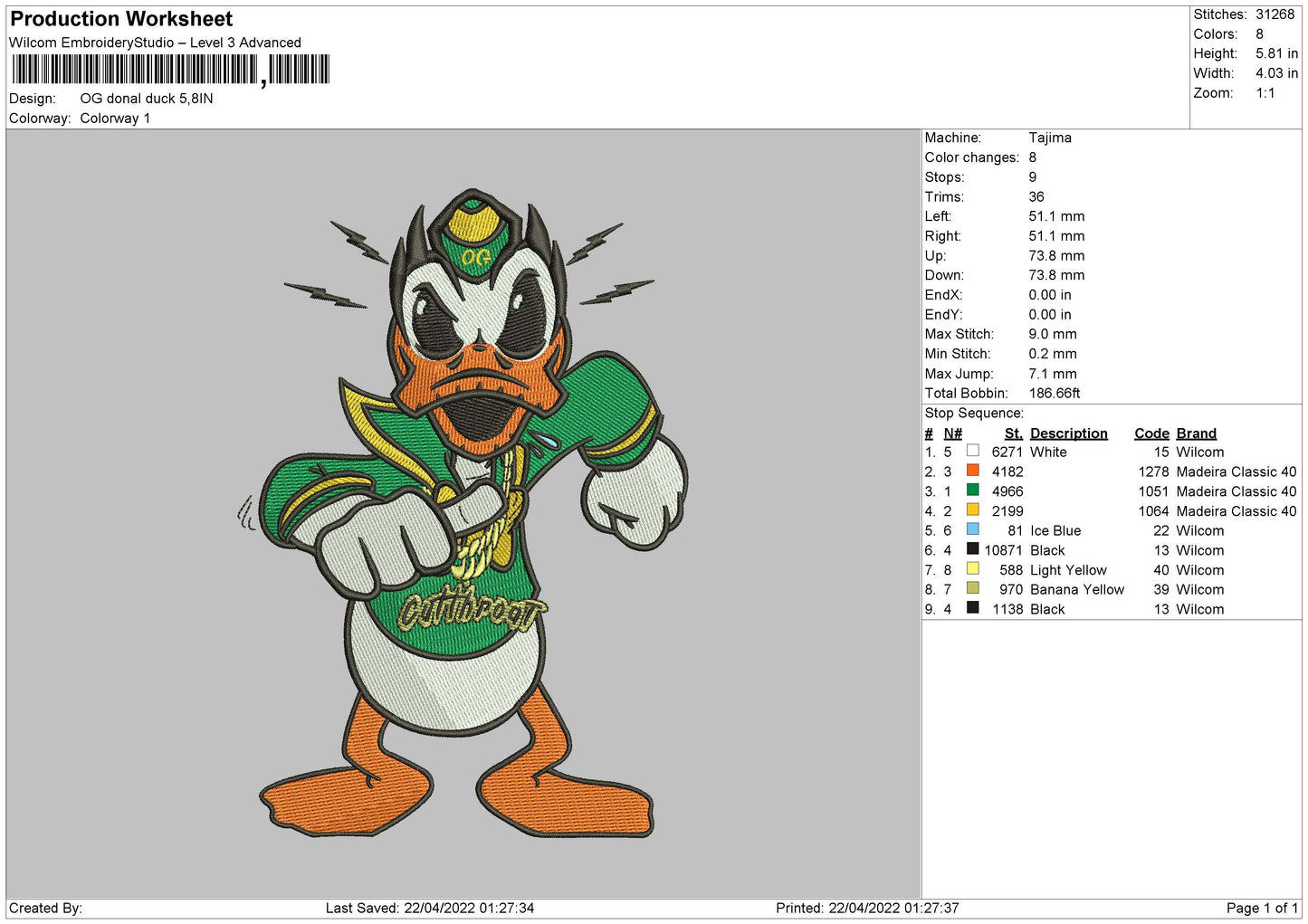 OG Donald Duck Embroidery File 4 size