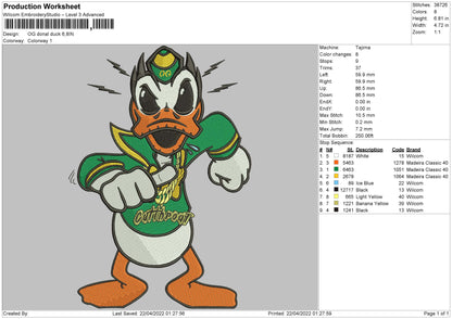 OG Donald Duck Embroidery File 4 size