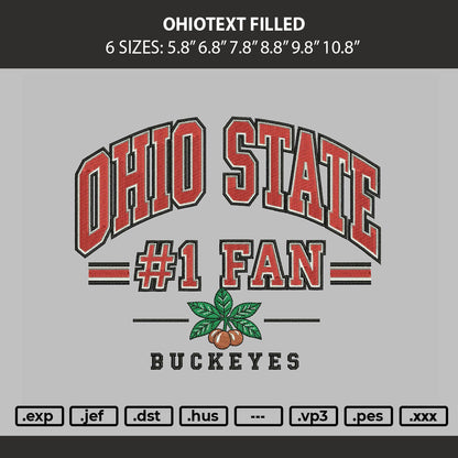 Ohiotext Filled Embroidery Machine Design File 6 sizes