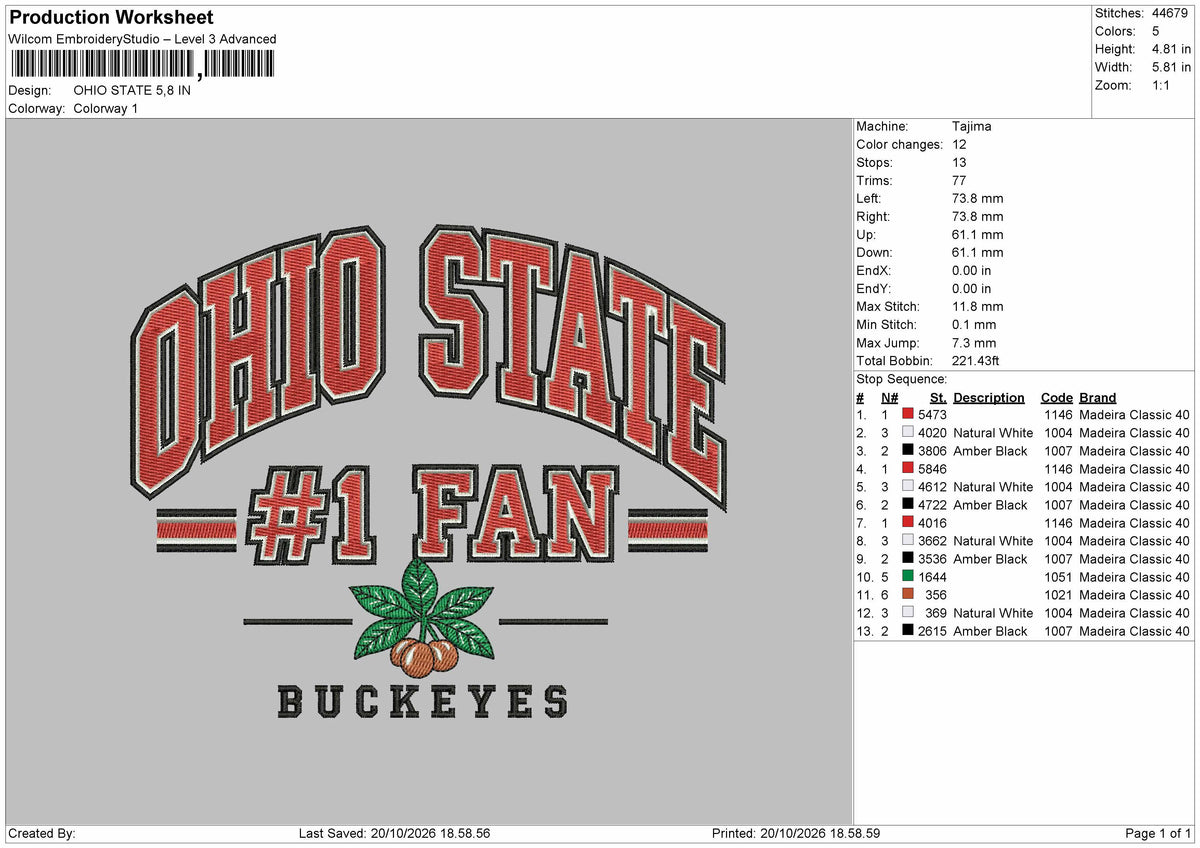 Ohiotext Filled Embroidery Machine Design File 6 sizes