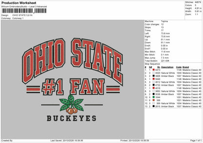 Ohiotext Filled Embroidery Machine Design File 6 sizes