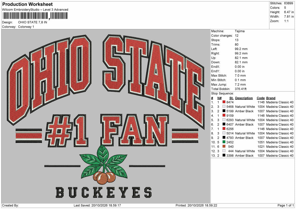 Ohiotext Filled Embroidery Machine Design File 6 sizes
