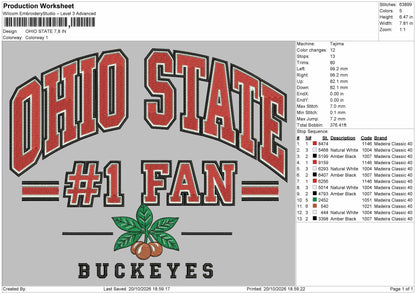 Ohiotext Filled Embroidery Machine Design File 6 sizes