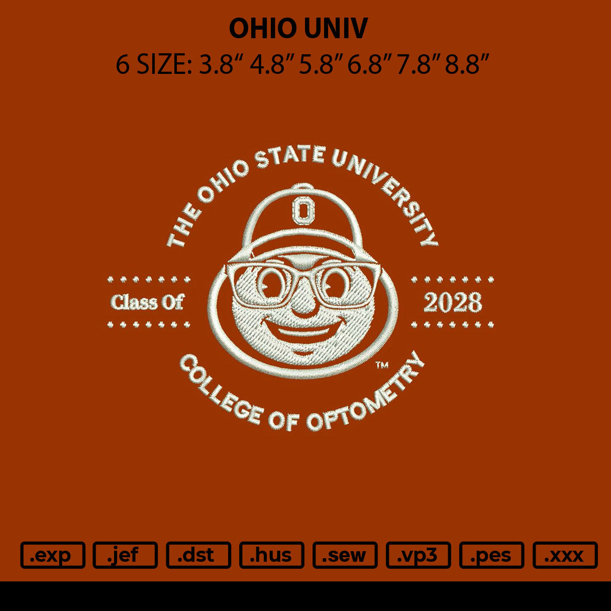 Ohio Univ Embroidery File 6 sizes