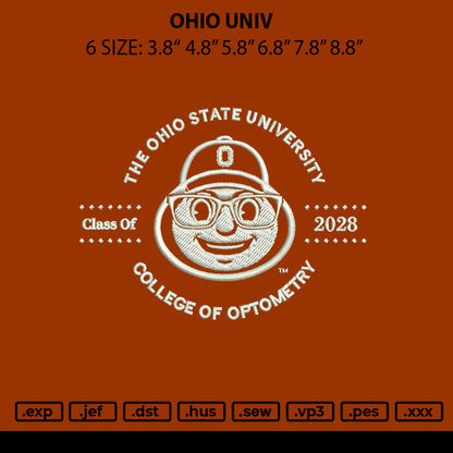 Ohio Univ Embroidery File 6 sizes