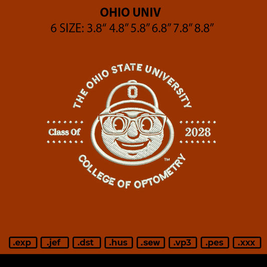 Ohio Univ Embroidery File 6 sizes