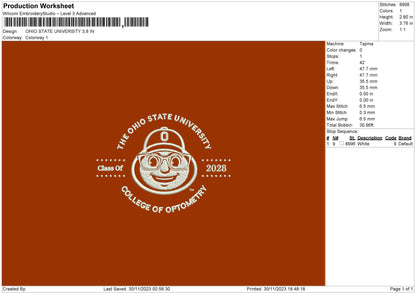 Ohio Univ Embroidery File 6 sizes
