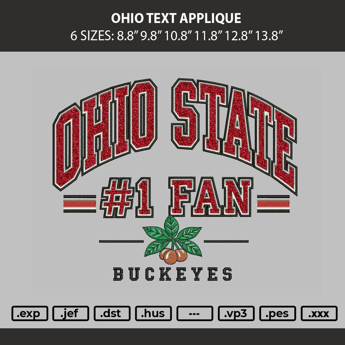 Ohio Text Applique Embroidery Machine Design File 6 sizes