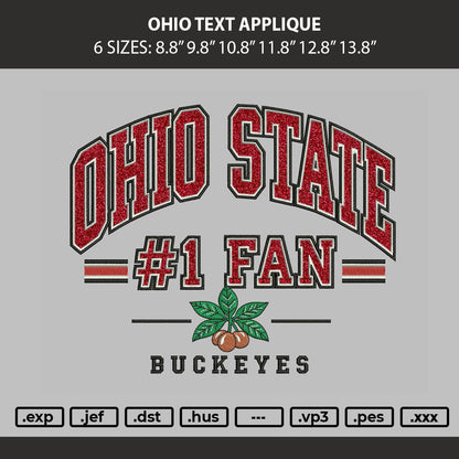 Ohio Text Applique Embroidery Machine Design File 6 sizes