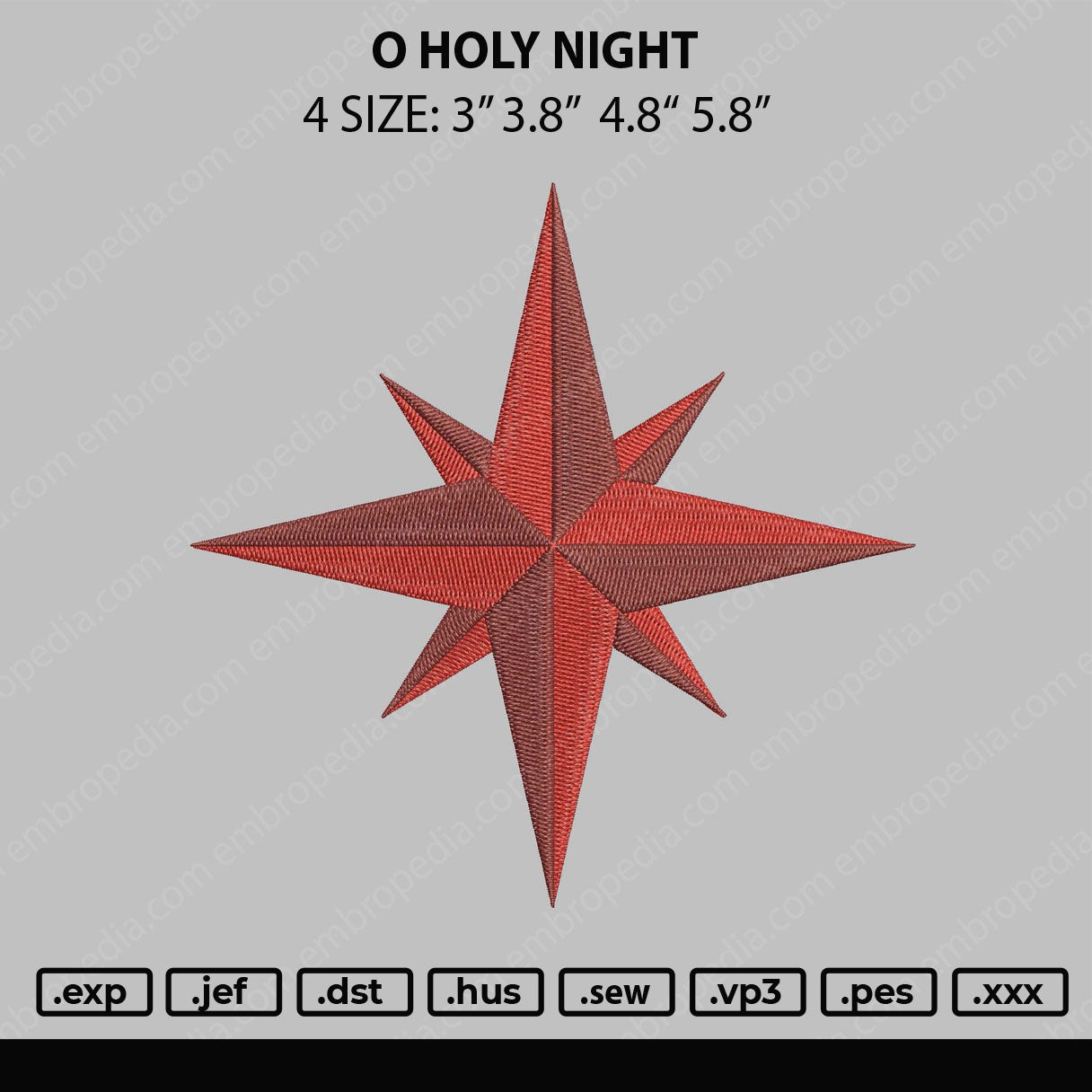 O Holy Night Embroidery File 4 size
