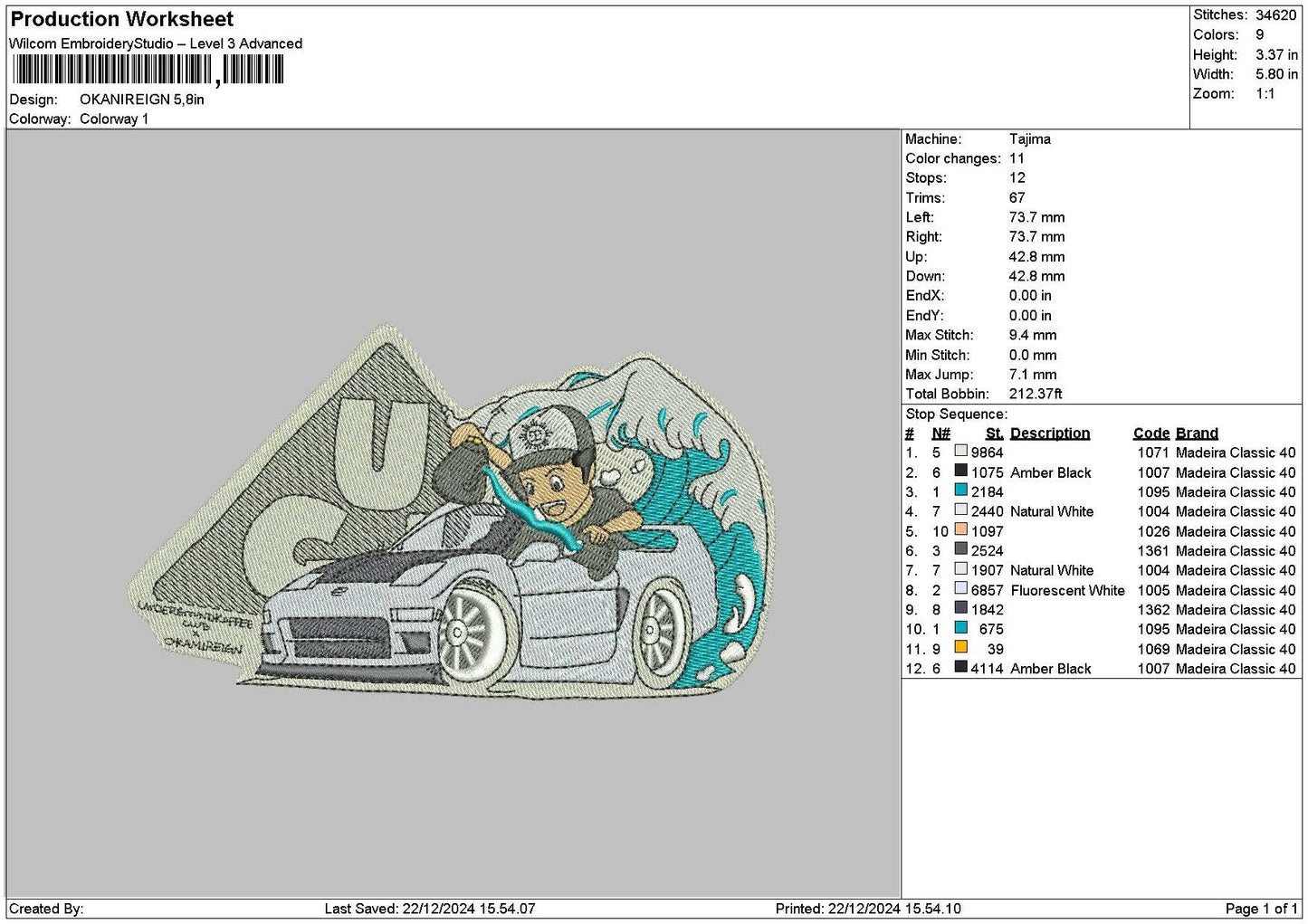 Carcartoon 02 Embroidery File 6 sizes
