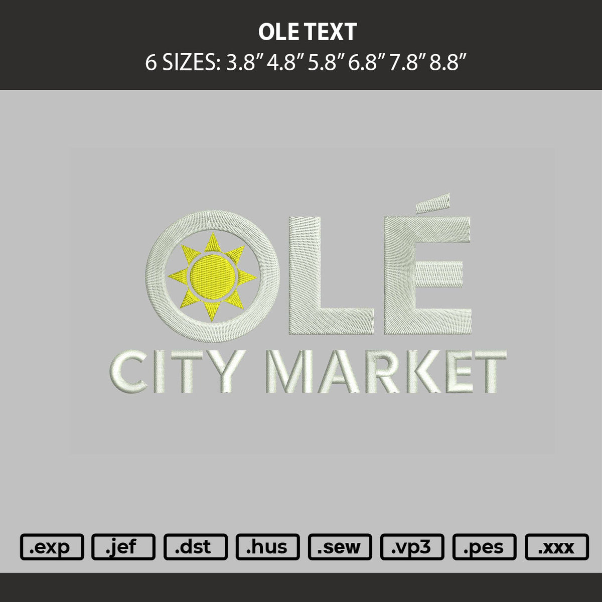 Ole Text Embroidery Machine Design File 6 sizes