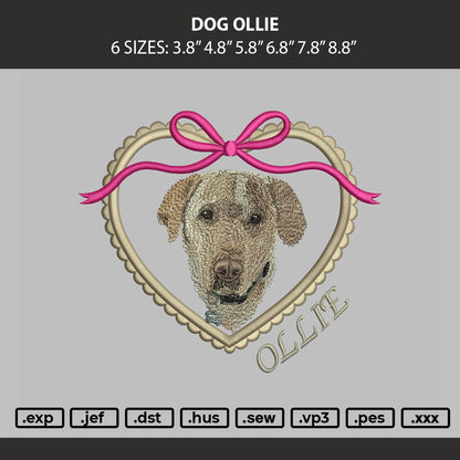 Dog Ollie Embroidery Machine Design File 6 sizes